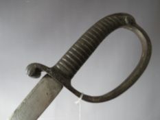 (XVIII-XIX). Cutlass with decoration to blade (faded), no scabbard, length of blade 75 cm, overall
