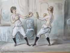 G. PONTHOMME (XIX-XX). Continental school, two semi nude females in a boudoir boxing 'Une Affaire