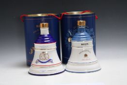 2 PRESENTATION CERAMIC BOTTLES OF BELL'S WHISKY, one for the Queen Mother's 90th Birthday and one