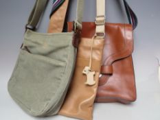 THREE LADIES CROSS BODY BAGS, comprising a tan leather bag by WRAP, W 26 cm, H 28 cm, a Troop of
