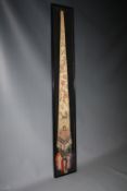 A FRAMED AND GLAZED 19TH CENTURY CHINESE SILK EMBROIDERED PANEL / ROBE SASH, overall H 112 cm, W19