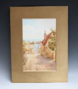 BROWNE (XX). British school, Cornish fishing village with sailing vessels in a harbour, singed lower