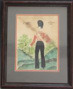 J. HUSKINS. Military study of an officer in a rocky wooded landscape, signed upper left and dated