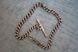 A HALLMARKED SILVER GRADUATED ALBERT CHAIN, with later added T-Bar, approx weight 38.6g, L 35 cm