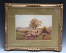 HENRY BIRTLES (1838-1907). Rural wooden landscape with shepherd and flock of sheep, signed and dated