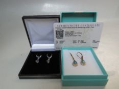 TWO PAIRS OF GEMSET 9CT GOLD EARRINGS, comprising a pair of yellow gold Himalayan Kyanite & White