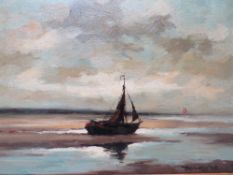 TOON KOSTER (1913-1989). Dutch school, stormy coastal scene with beached sailing vessel, signed