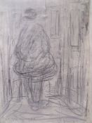 CIRCLE OF LAURENCE STEPHEN LOWRY (1857-1976). Study of a man standing before a door in Salford,