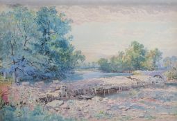 GEORGE WOLFE (XIX). English school, extensive wooded river landscape, mountains beyond, signed lower