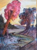 CIRCLE OF JOHN PIPER (1903-1992). A wooded landscape with hills beyond, bears signature lower right,