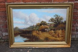 SIDNEY P. WINDER (XIX-XX). English school, extensive wooded river landscape with river lock, hay