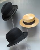 A VINTAGE DUNN & Co BLACK FELT HOMBURG HAT, together with a vintage Furtex Bowler Hat and a Dunn &