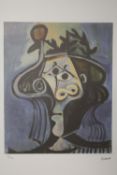 A FRAMED AND GLAZED LIMITED EDITION PICASSO ABSTRACT PORTRAIT STUDY PRINT 50/200 WITH BLIND STAMP
