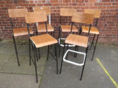 A MATCHED SET OF SIX TALL BENTWOOD STYLE BAR STOOLS