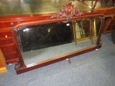 A CARVED VICTORIAN MAHOGANY OVERMANTLE MIRROR H-100 W-172 CM