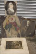 AN ANTIQUE PART OIL ON PANEL OF A RELIGIOUS FIGURE A/F TOGETHER WITH A WATERCOLOUR PORTRAIT STUDY OF