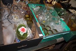 THREE TRAYS OF ASSORTED GLASSWARE TO INCLUDE CUT GLASS DRINKING GLASSES, WEBB CRYSTAL ETC.