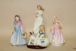 FOUR ROYAL DOULTON FIGURES COMPRISING GOLDEN DAYS HN2274, WENDY HN2109, THANK YOU HN3390 AND BABIE