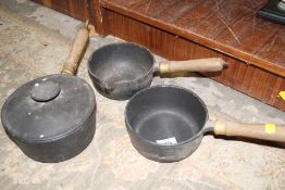 THREE CAST METAL COOKING PANS BY SALTER