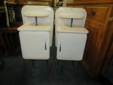 A PAIR OF PAINTED VINTAGE BEDSIDE CABINETS -CUSHIONED FRONTS W-38 CM (2)