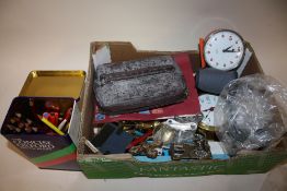A BOX OF COLLECTABLES TO INCLUDE CAMERAS, BAROMETER ETC.