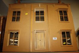 A MODERN HANDMADE WOODEN DOLLS HOUSE TOGETHER WITH WOODEN DOLLS HOUSE FURNITURE