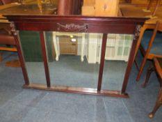 A MODERN MAHOGANY TRIPTYCH MIRROR H-83.5 W-127 CM