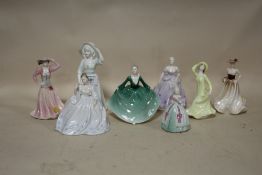EIGHT SMALL COALPORT FIGURINES TO INCLUDE JUNE, ENGLISH COUNTRY ROSE, MERYL ETC.