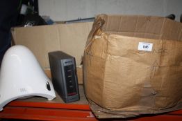 TWO BOXES OF ELECTRICALS ETC TO INCLUDE A BUFFALO LINK STATION HOUSE CLEARANCE