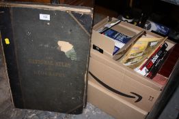 TWO BOXES OF VINTAGE AND MODERN BOOKS TO INCLUDE A LARGE 'THE NATIONAL ATLAS OF GENERAL GEOGRAPHY'
