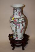 AN ORIENTAL CERAMIC VASE ON STAND WITH LAMP CONVERSION HOLE TO BASE