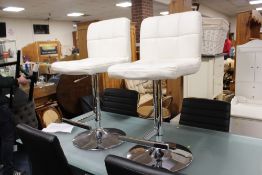 A PAIR OF MODERN WHITE / CHROME BAR STOOLS