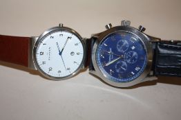 A GENTS SKAGEN SKW6082 DATE WRISTWATCH, TOGETHER WITH A SWAN & EDGAR OF LONDON AUTOMATIC EXAMPLE (2)