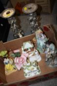 A COLLECTION OF CERAMIC FIGURES TO INCLUDE A PAIR OF GERMAN HAND PAINTED FIGURES, COALPORT COTTAGES,
