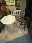 A VINTAGE BABIES HIGH CHAIR, BATH AND A SMALLER CHAIR (3)