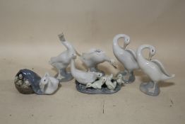 SIX LLADRO GOOSE AND DUCK FIGURES