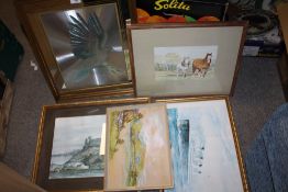 A COLLECTION OF PICTURES AND PRINTS TO INCLUDE A WATERCOLOUR SIGNED J HOOPER