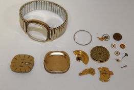 A HALLMARKED 9 CARAT GOLD CASED ROTARY WRISTWATCH A/F - IN PARTS FOR SPARES OR REPAIRS BACK OF