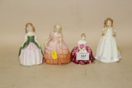 FOUR SMALL ROYAL DOULTON LADY FIGURES COMPRISING VICTORIA HN3744, ROSE HN1368, PENNY HN2424 AND