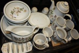 A TRAY OF AUTUMN LEAVES TEA WARE