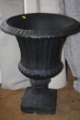A PAIR OF LARGE GARDEN URNS H 76 cm (POSSIBLY PLASTER OR CLAY)