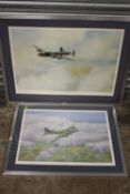 TWO SIGNED LIMITED EDITION WAR PLANE PRINTS BY K.B. HANCOCK ENTITLED 'FRIDAY THE 13TH' AND '