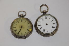 TWO ANTIQUE SILVER CASED FOB WATCHES (ONE A/F)