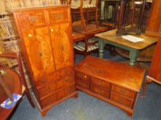 A YEW WOOD HI-FI CABINET AND A LOW TELEVISION CABINET (2)