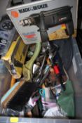 A SMALL TRAY OF TOOLS AND PARTS ETC TO INC A BLACK AND DECKER HAMMER DRILL