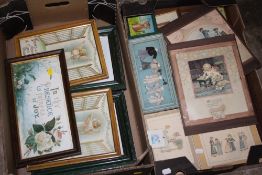 A TRAY OF CHILDRENS PICTURES PLUS RELIGIOUS PICTURES TOGETHER WITH A TRAY OF ASSORTED PICTURES TO IN