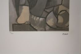 A FRAMED AND GLAZED LIMITED EDITION PICASSO ABSTRACT PORTRAIT STUDY PRINT 141/200 WITH BLIND STAMP