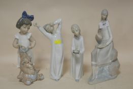 A MATT FINISH NEO FIGURE OF A SEATED LADY WITH A WATER JUG TOGETHER WITH A NAO FIGURE OF A YOUNG