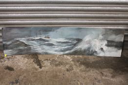 AN UNFRAMED OIL ON BOARD DEPICTING A TRAWLER IN A CHOPPY SEA SIGNED JOHN SCAMES, TOGETHER WITH A