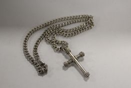 A LARGE STERLING SILVER CROSS PENDANT ON SILVER CHAIN APPROX WEIGHT - 77.8G